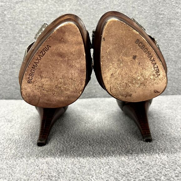 BCBG Maxazria Heels womens 5.5B Snake‎ Skin Metalic Peep Toe Pumps 4" - Picture 12 of 14